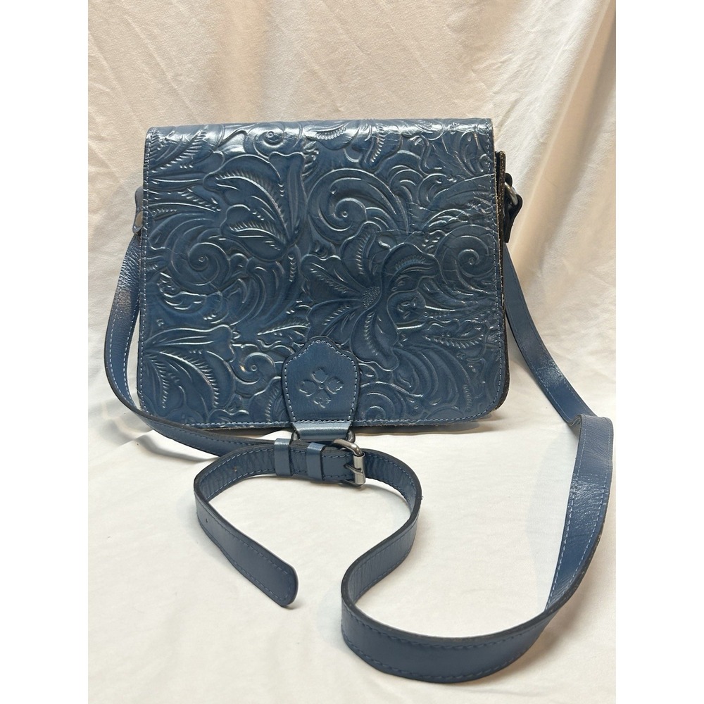 Patricia Nash Tooled Leather Safflower Blue Crossbody Bag Boho Western Hippie